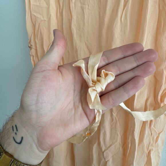 Antique 1920's Belted Scalloped Hem Floral Embroidered Slip Dress Vintage - Picture 6 of 6